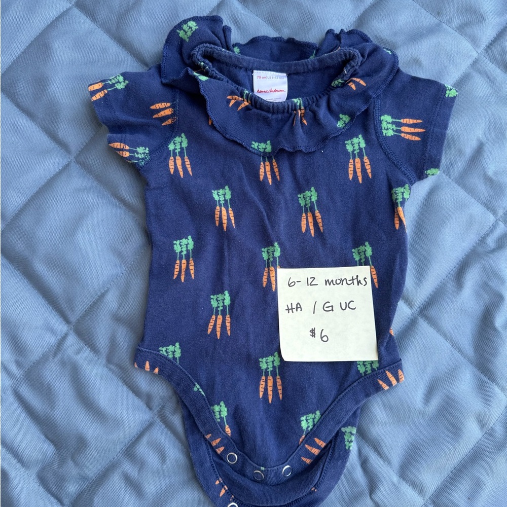 Hanna Andersson Blue and Orange Carrot Onesie 6-12 months